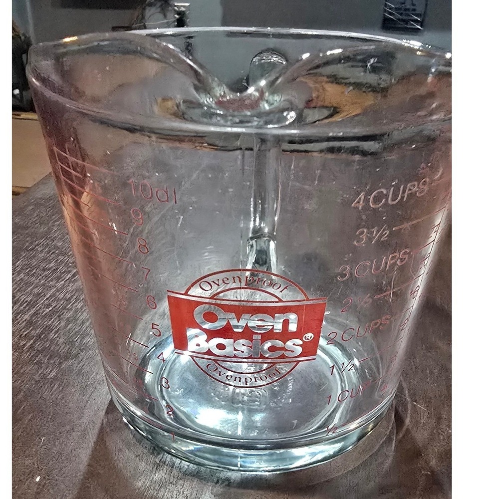 Anchor Hocking Oven Basics 4 Cup 1 Quart Glass Measuring Cup Clear Red Markings